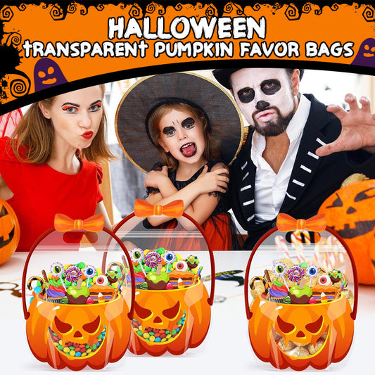 👻Halloween Bestsellers🎃Halloween Transparent Pumpkin Favor Bags✨Perfect for Party, Trick-or-Treat, Classroom Gifts