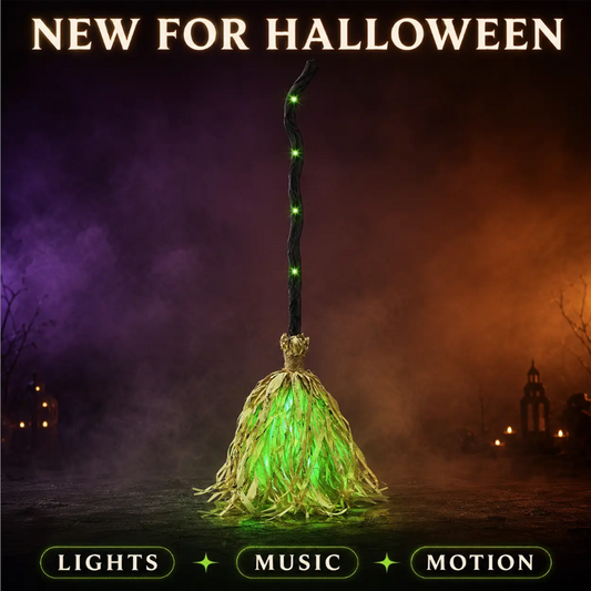 🧙 Bring Your Garden to Life This Halloween – Animated Witch Broom with Lights & Spooky Sounds. 50% Off.