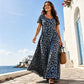 Women's Leopard Print Maxi Dress with Pockets Casual Short Sleeve Long Dress